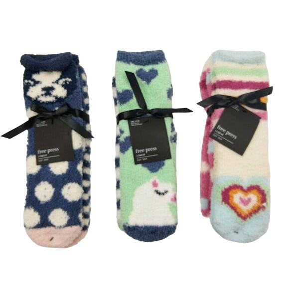 Free Press Women Colorful 6-pc Set Fuzzy Knit Winter Crew Socks One Size - Picture 1 of 2